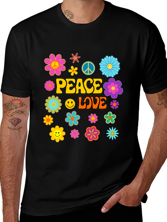 Peace and Love Graphic Tee - Retro Hippie Style