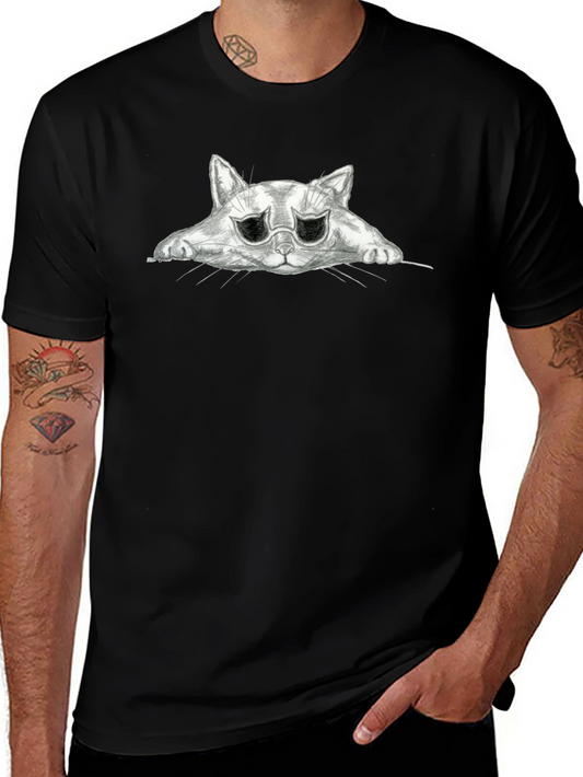 Sad Cat Graphic Black T-Shirt