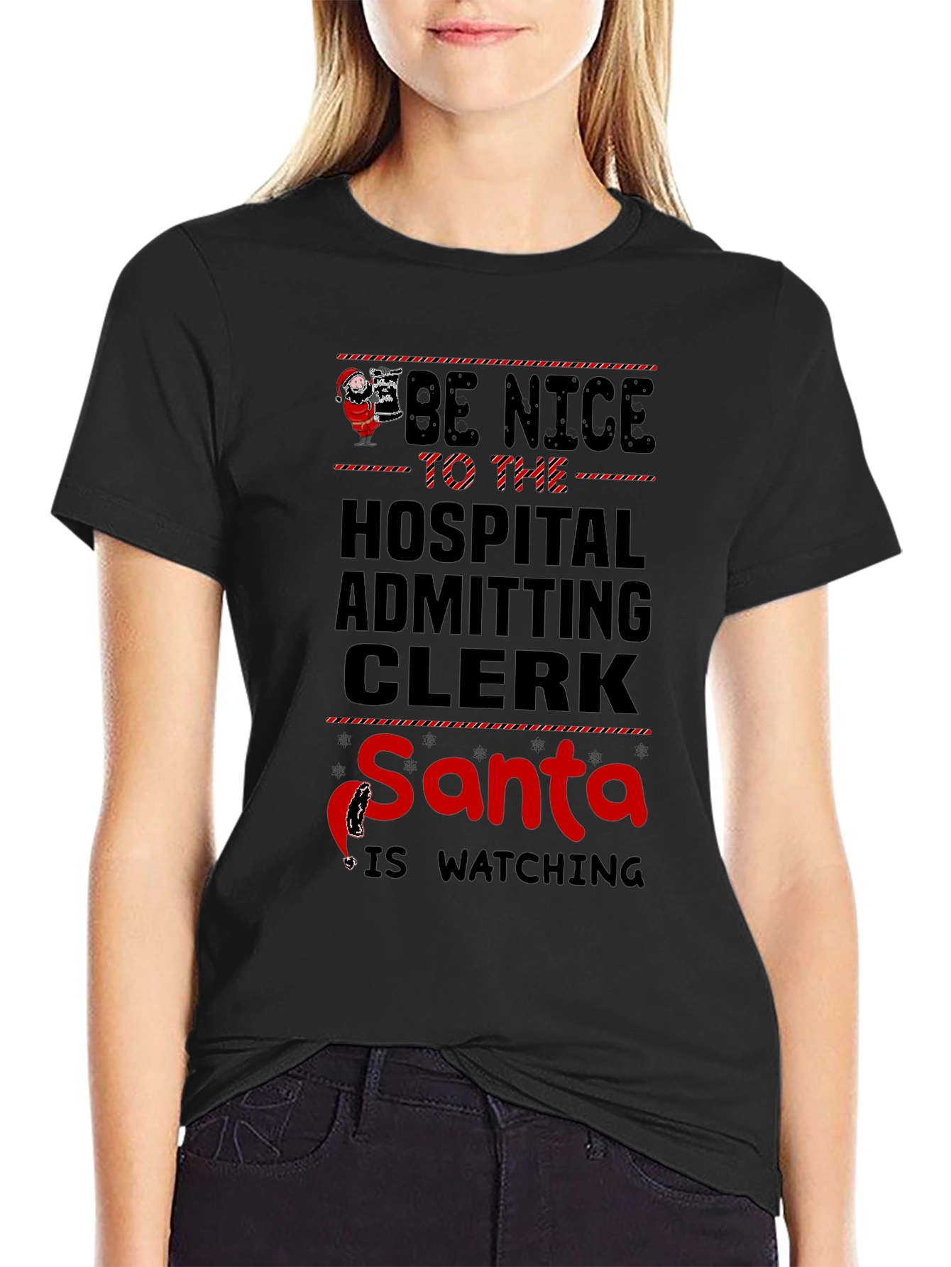 Hospital Clerk Santa Watching T-Shirt