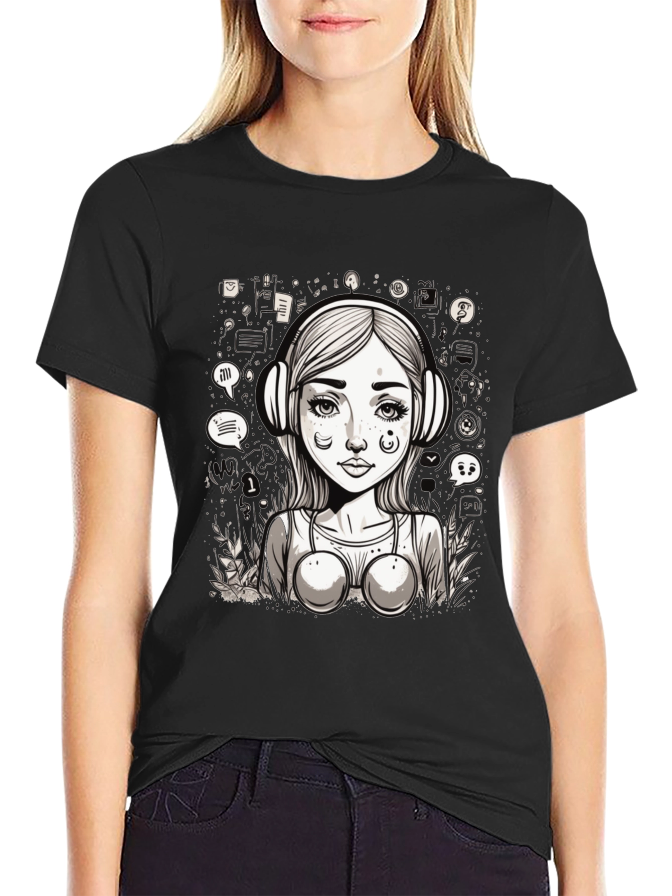 Graphic Tee - Girl with Headphones Design