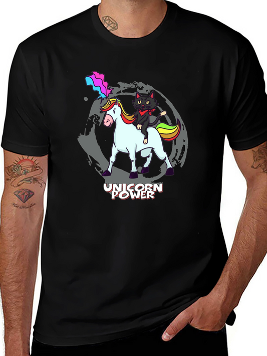 Unicorn Power T-Shirt - Cat Riding Unicorn!