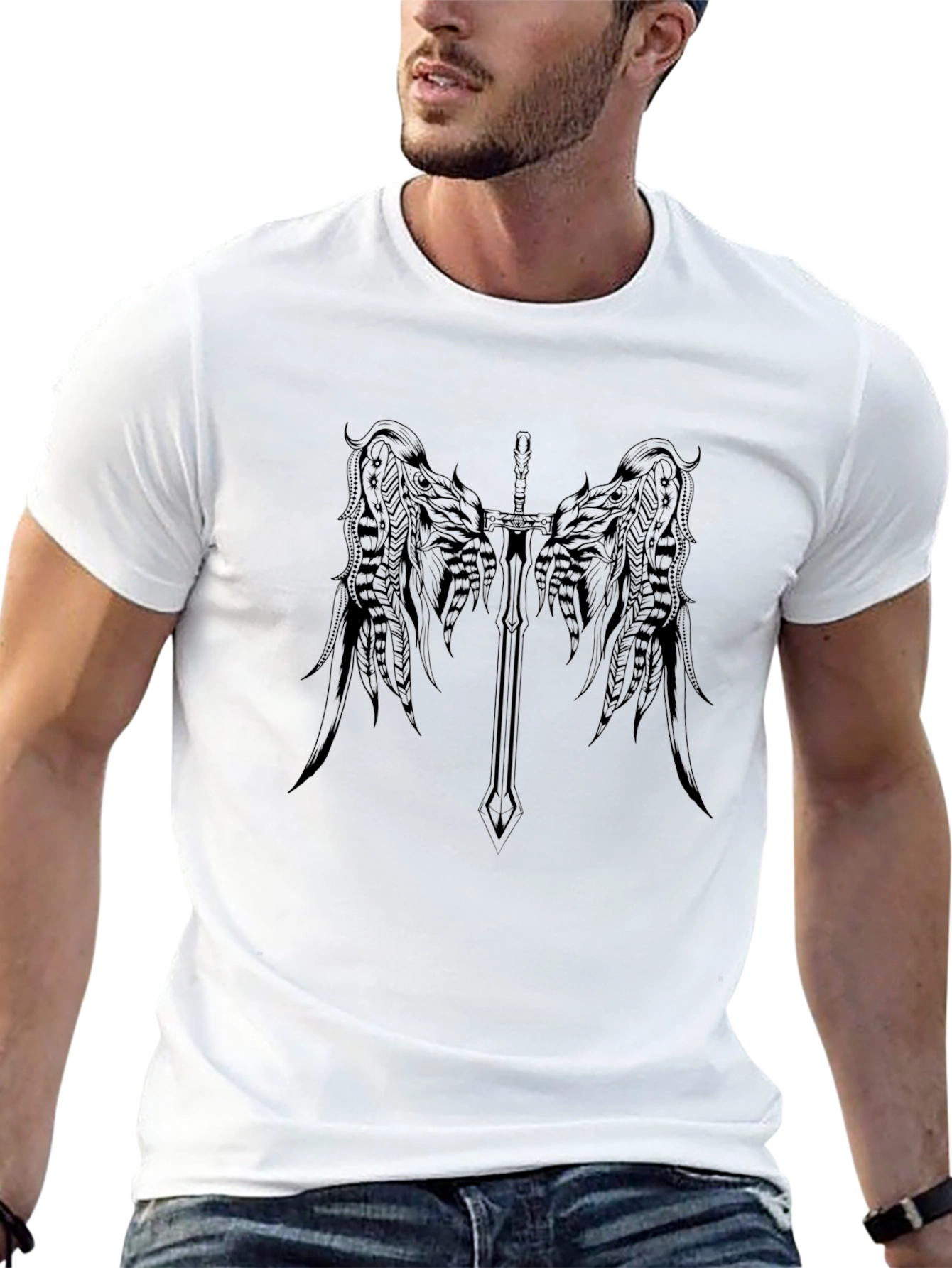 Winged Sword Graphic Tee - Black Cotton Blend