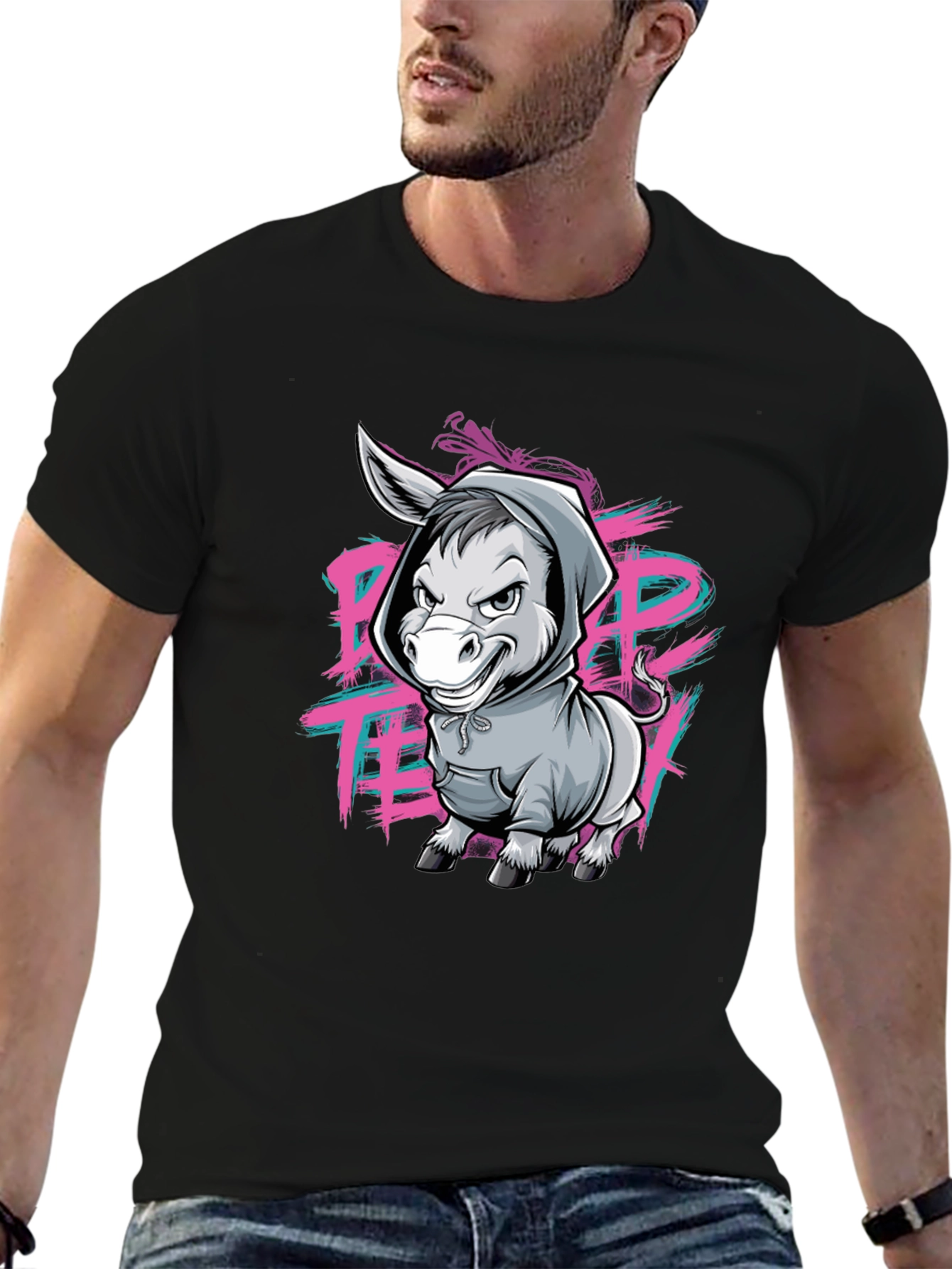 Cool Donkey Graphic Print Black T-Shirt