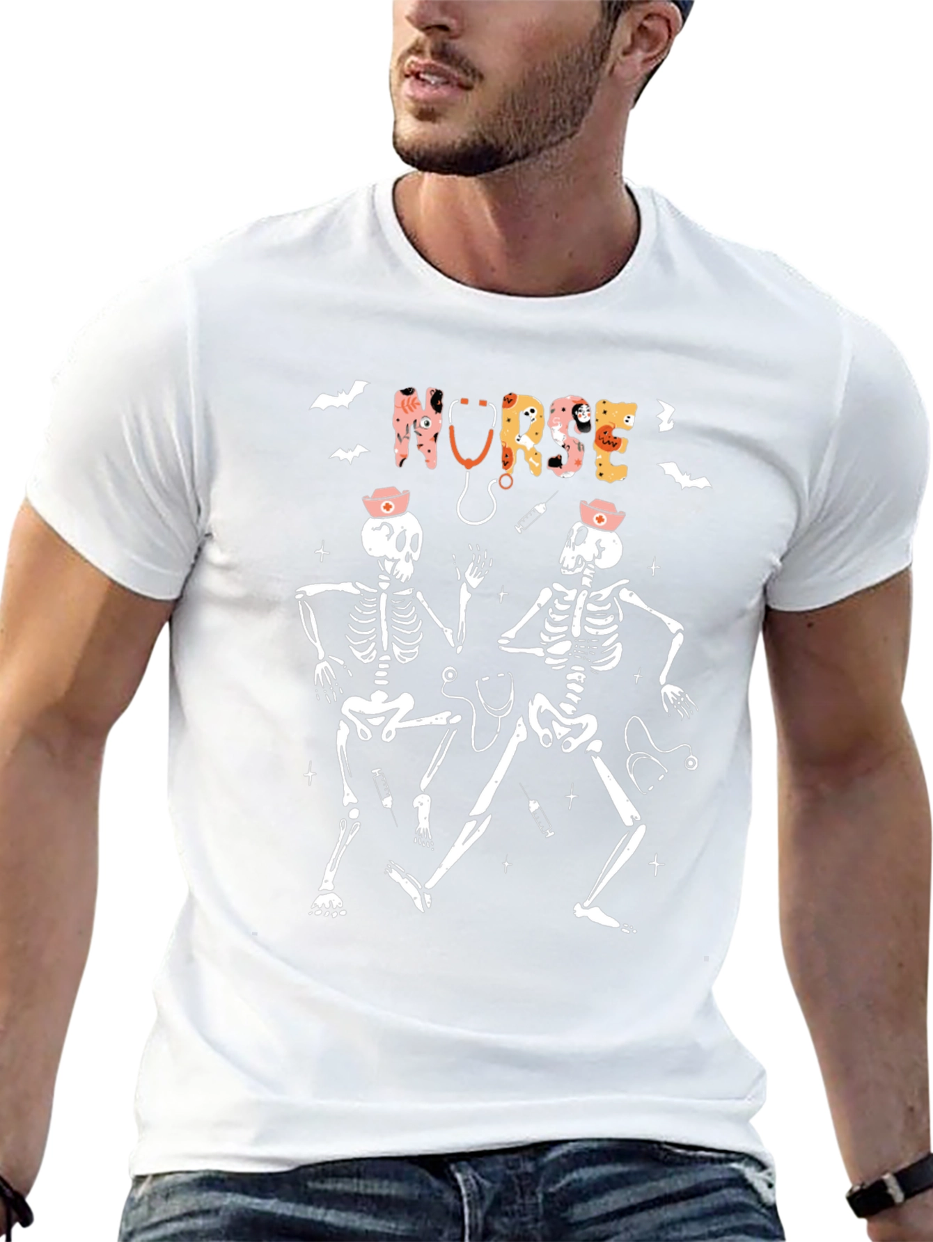 Halloween Nurse Skeleton Graphic T-Shirt