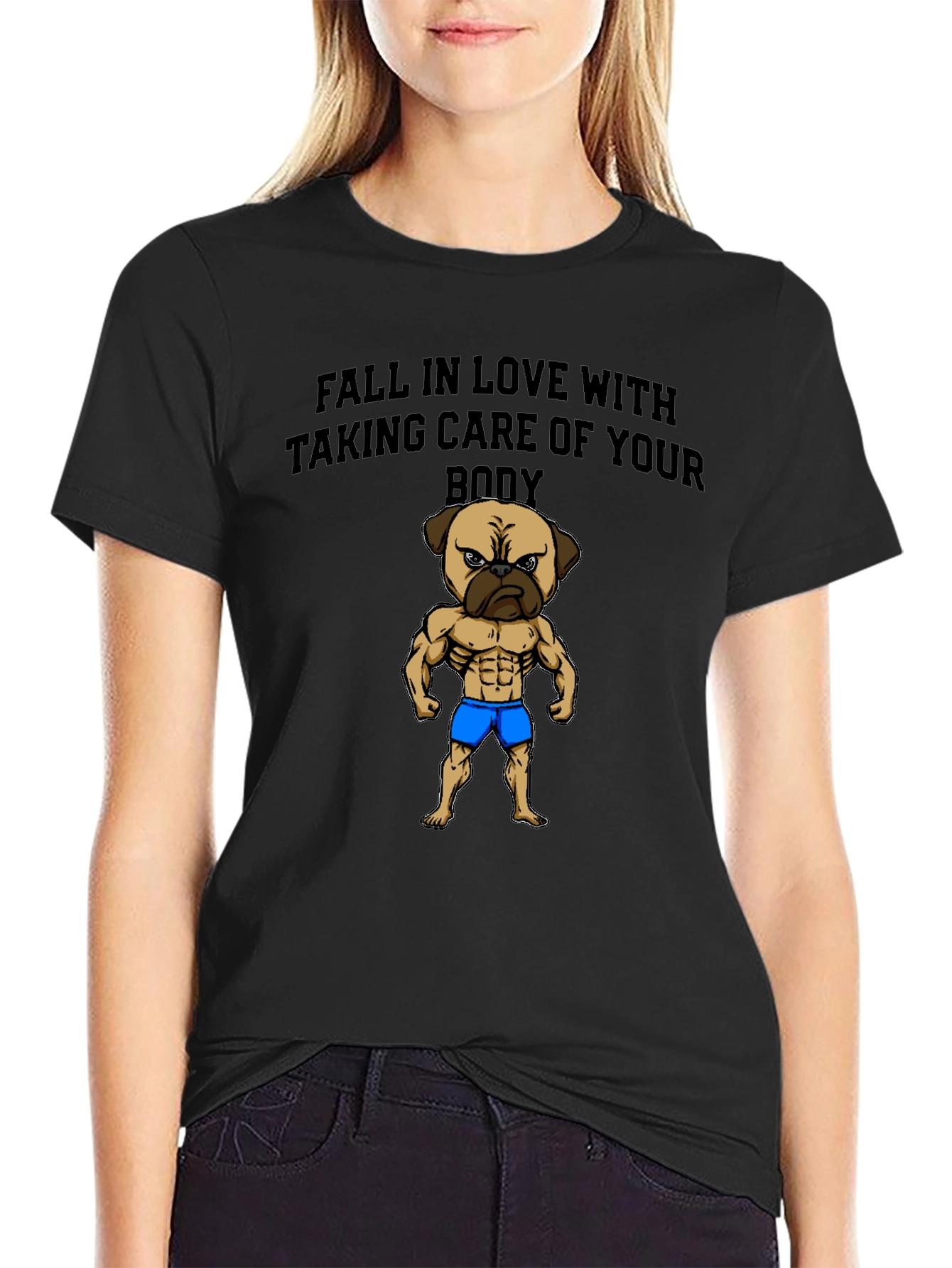 Fitness Pug Mens Black T-Shirt