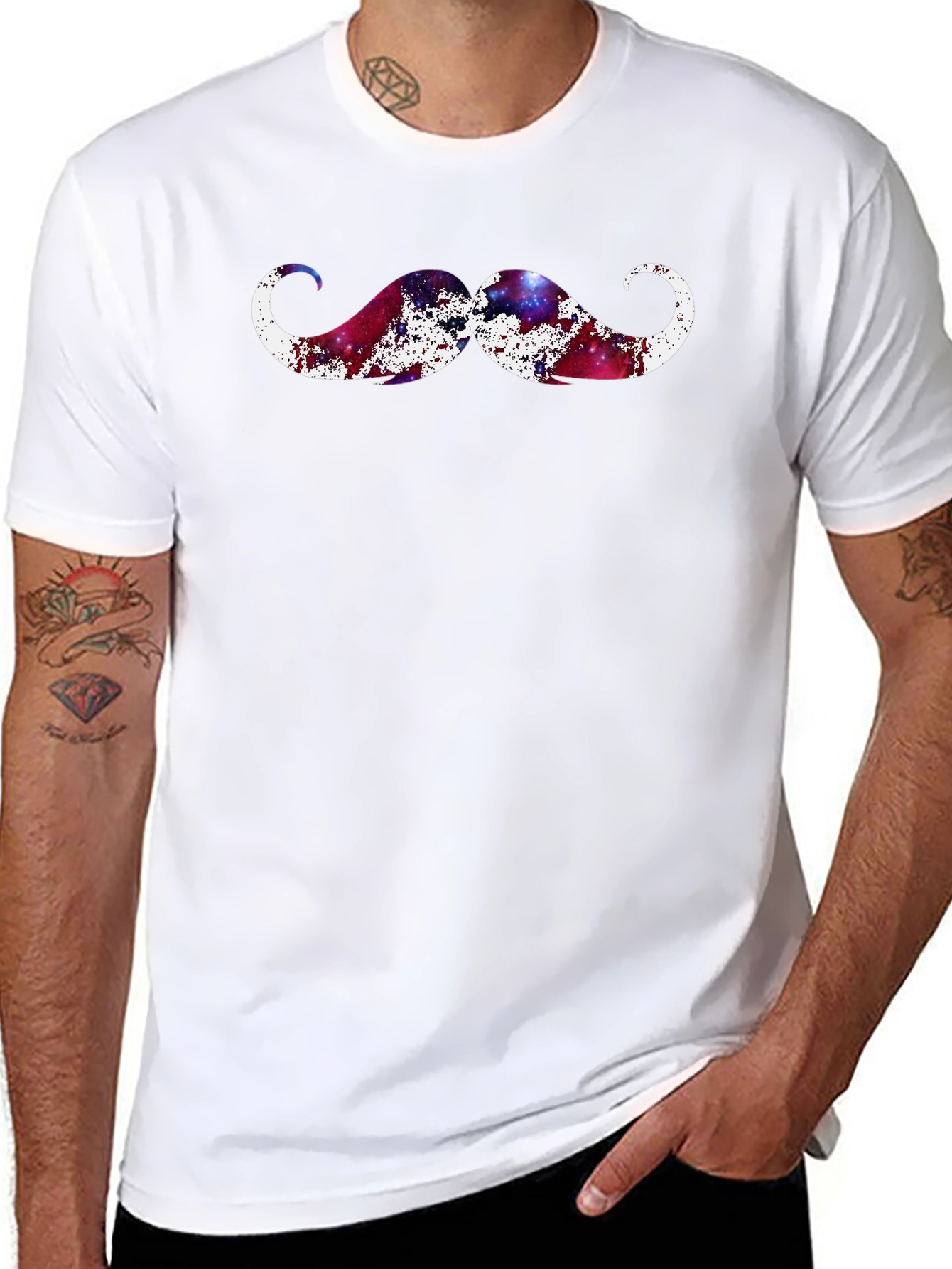 Cosmic Mustache Graphic Tee - Black Cotton T-Shirt