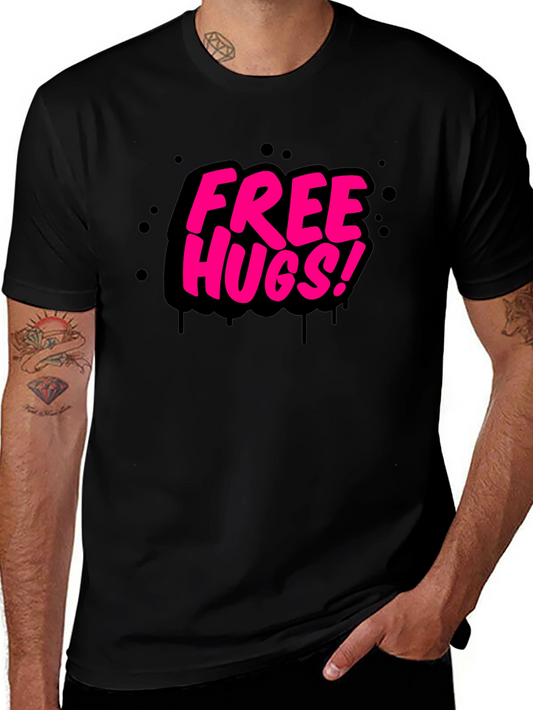 Free Hugs Graphic Tee - Black Cotton Comfort
