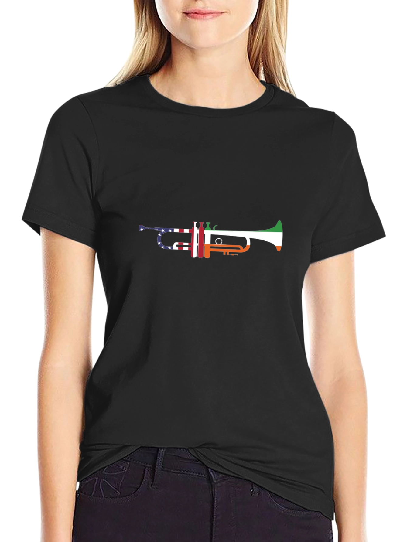 Patriotic Trumpet Graphic Black T-Shirt