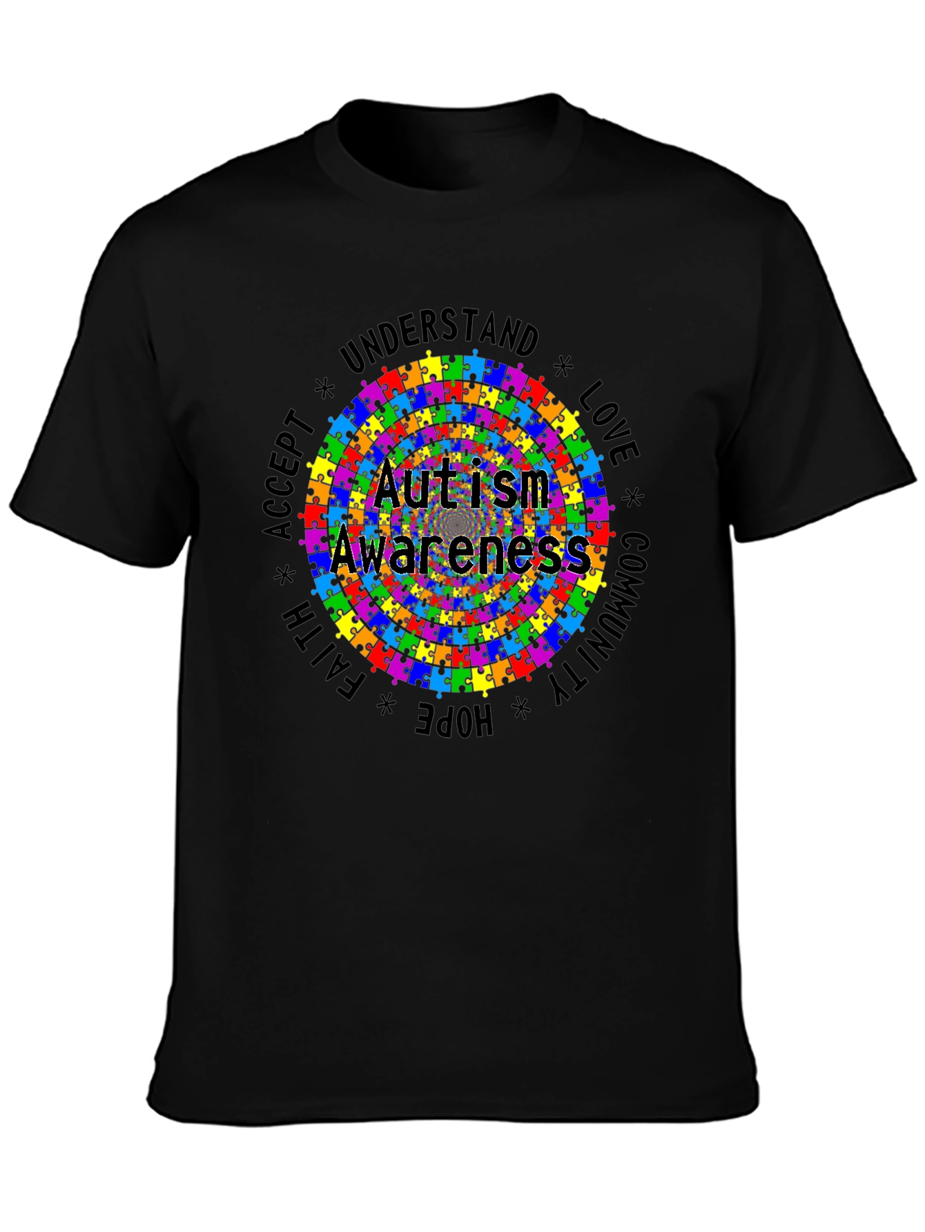Autism Awareness Puzzle Piece Graphic Tee - Black