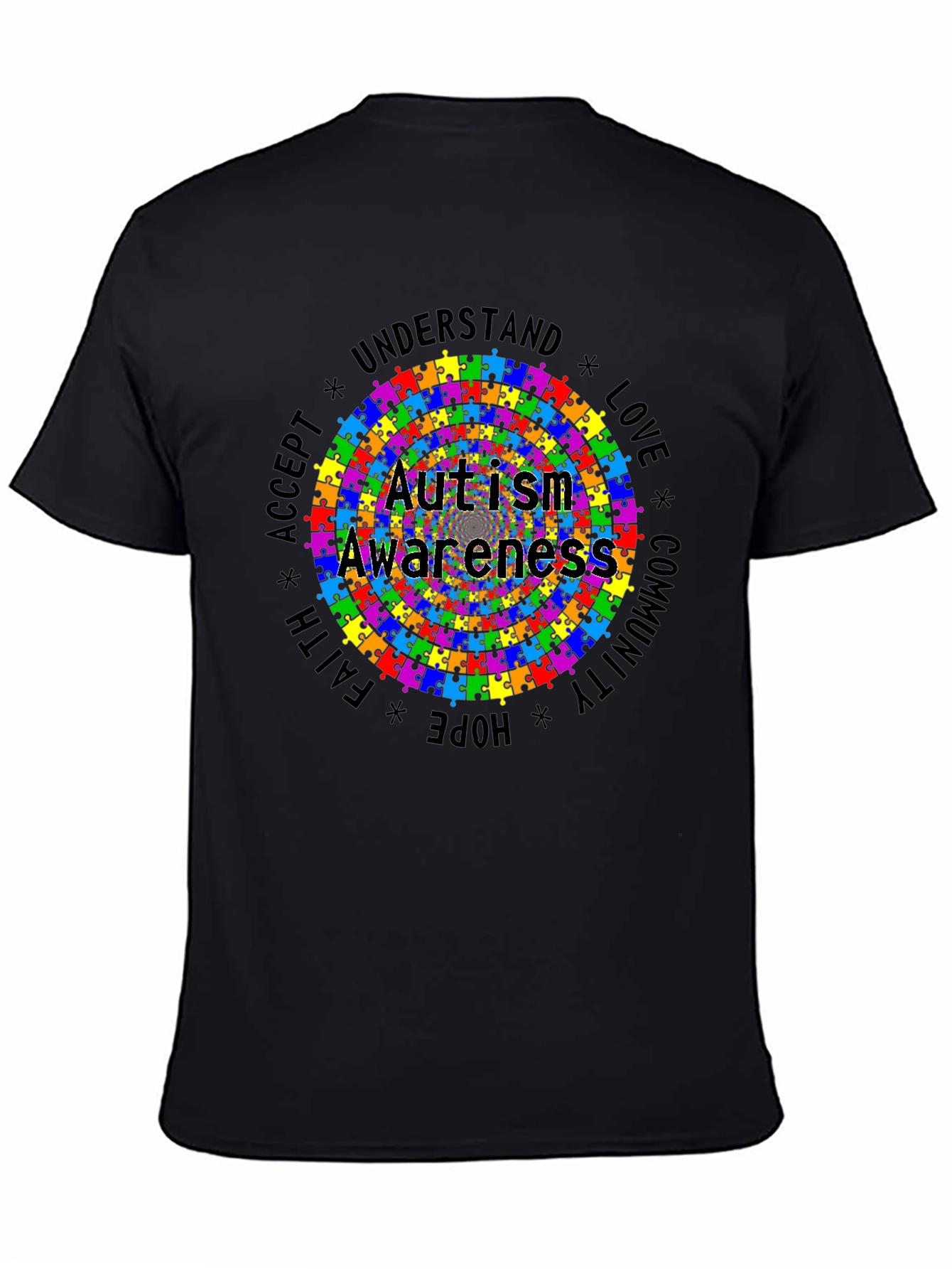 Autism Awareness Puzzle Piece Graphic Tee - Black