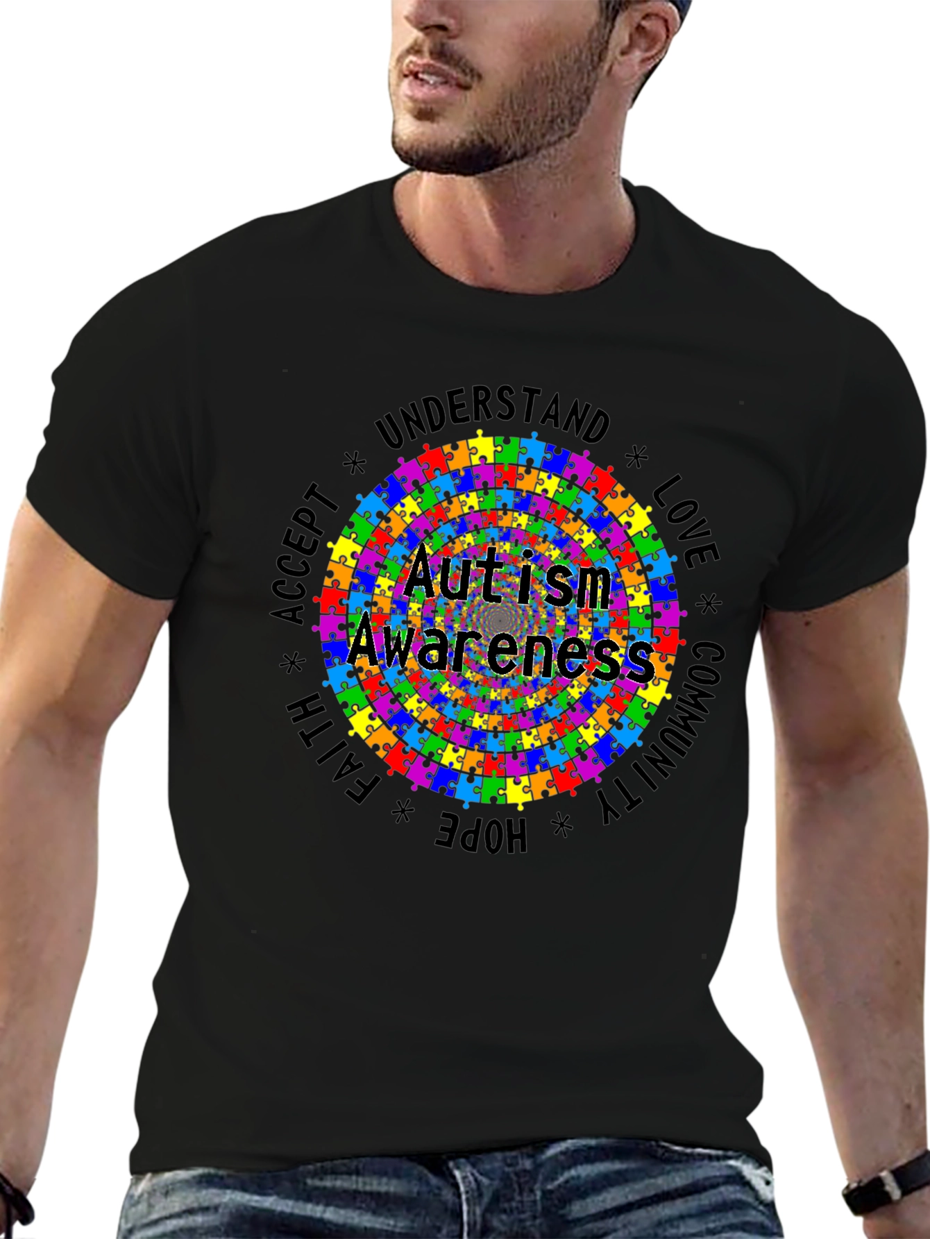 Autism Awareness Puzzle Piece Graphic Tee - Black