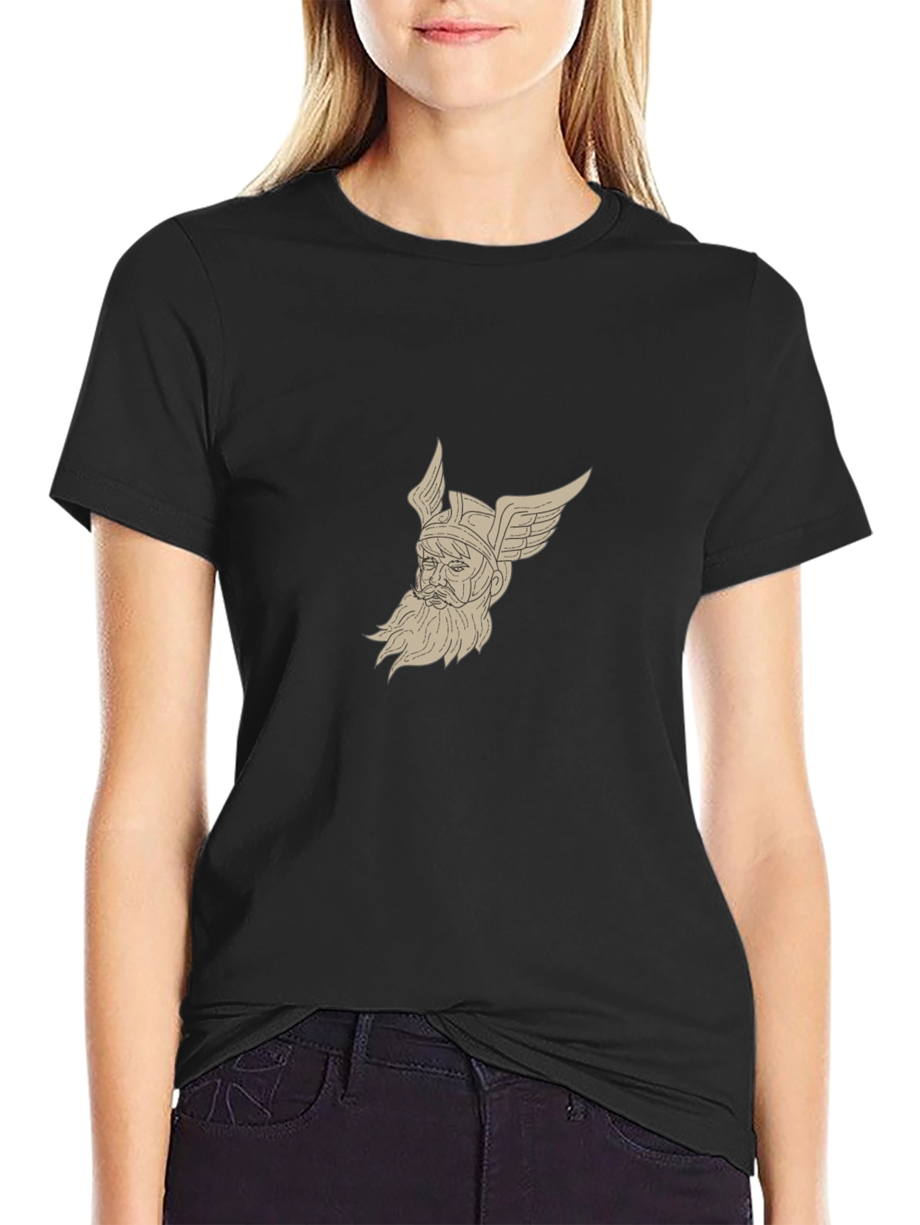 Viking Warrior Graphic Tee - Black Cotton Blend