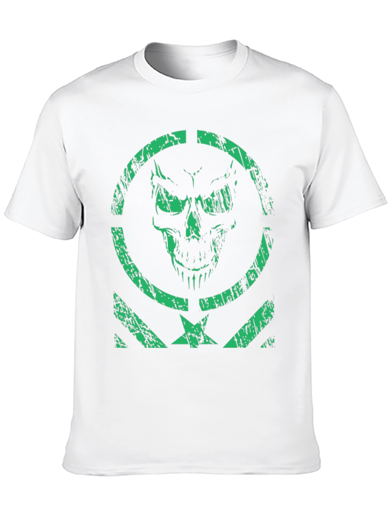 Mens Green Skull Graphic Print Black T-Shirt