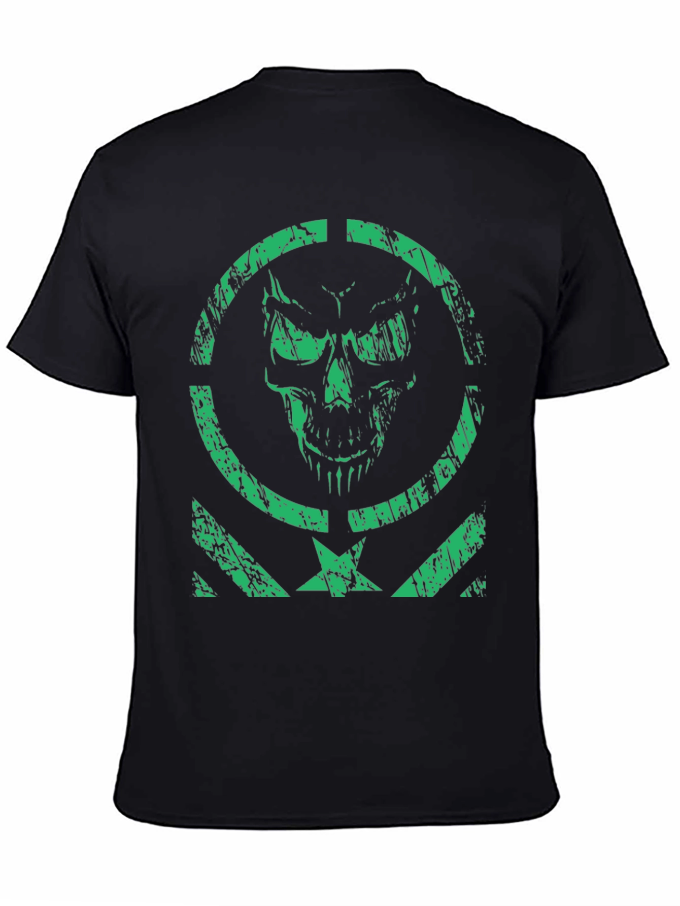 Mens Green Skull Graphic Print Black T-Shirt
