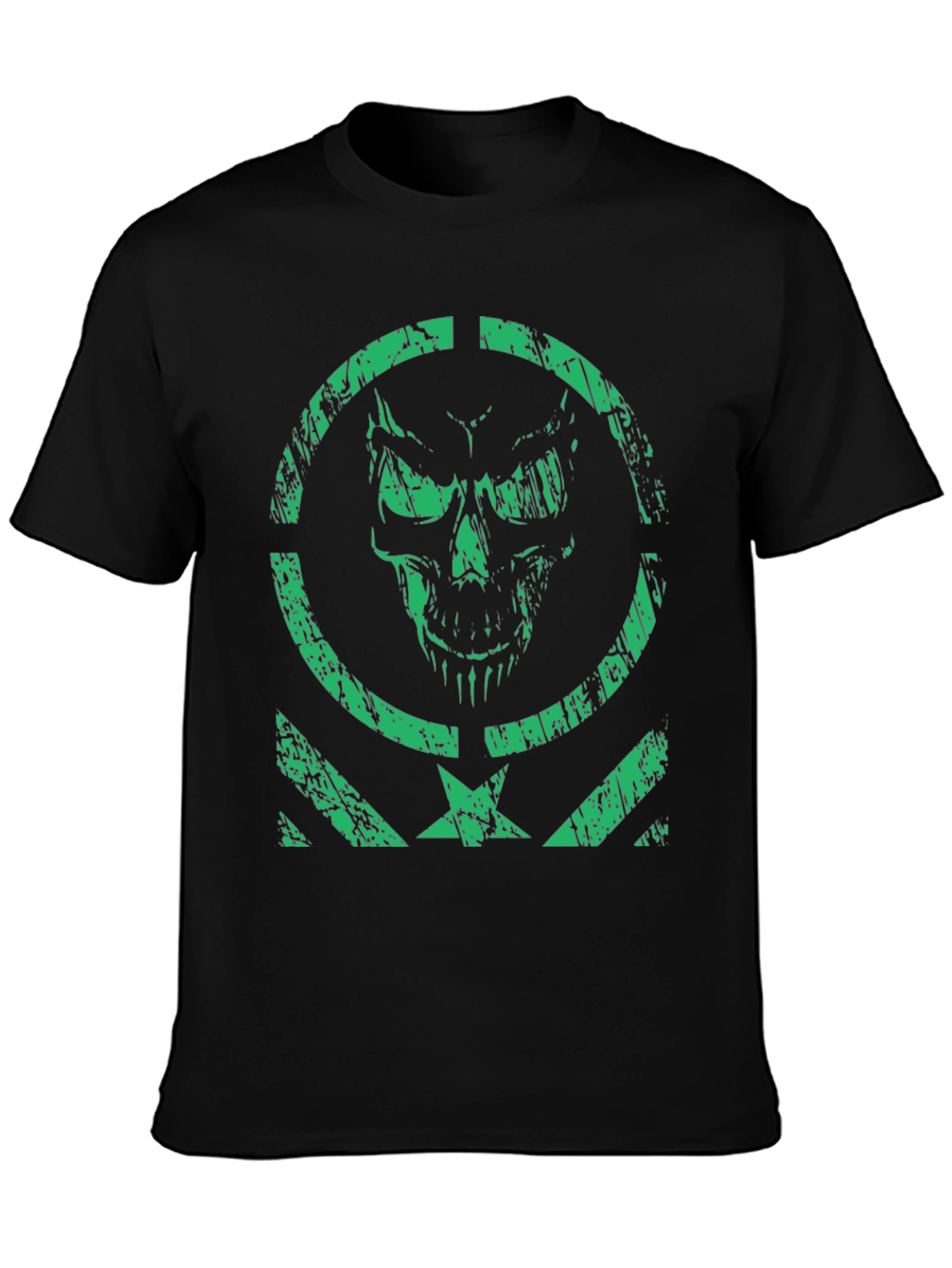 Mens Green Skull Graphic Print Black T-Shirt