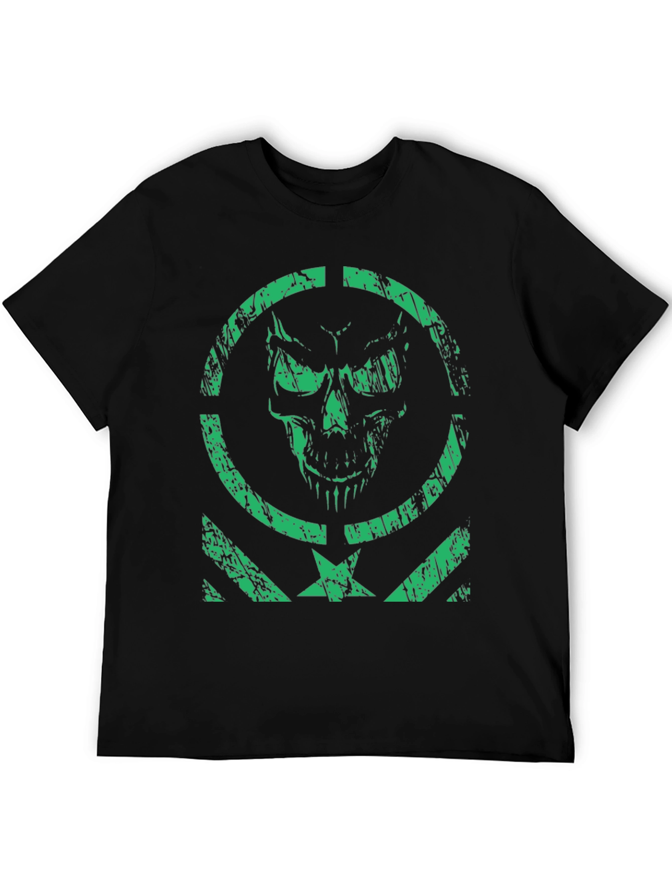Mens Green Skull Graphic Print Black T-Shirt