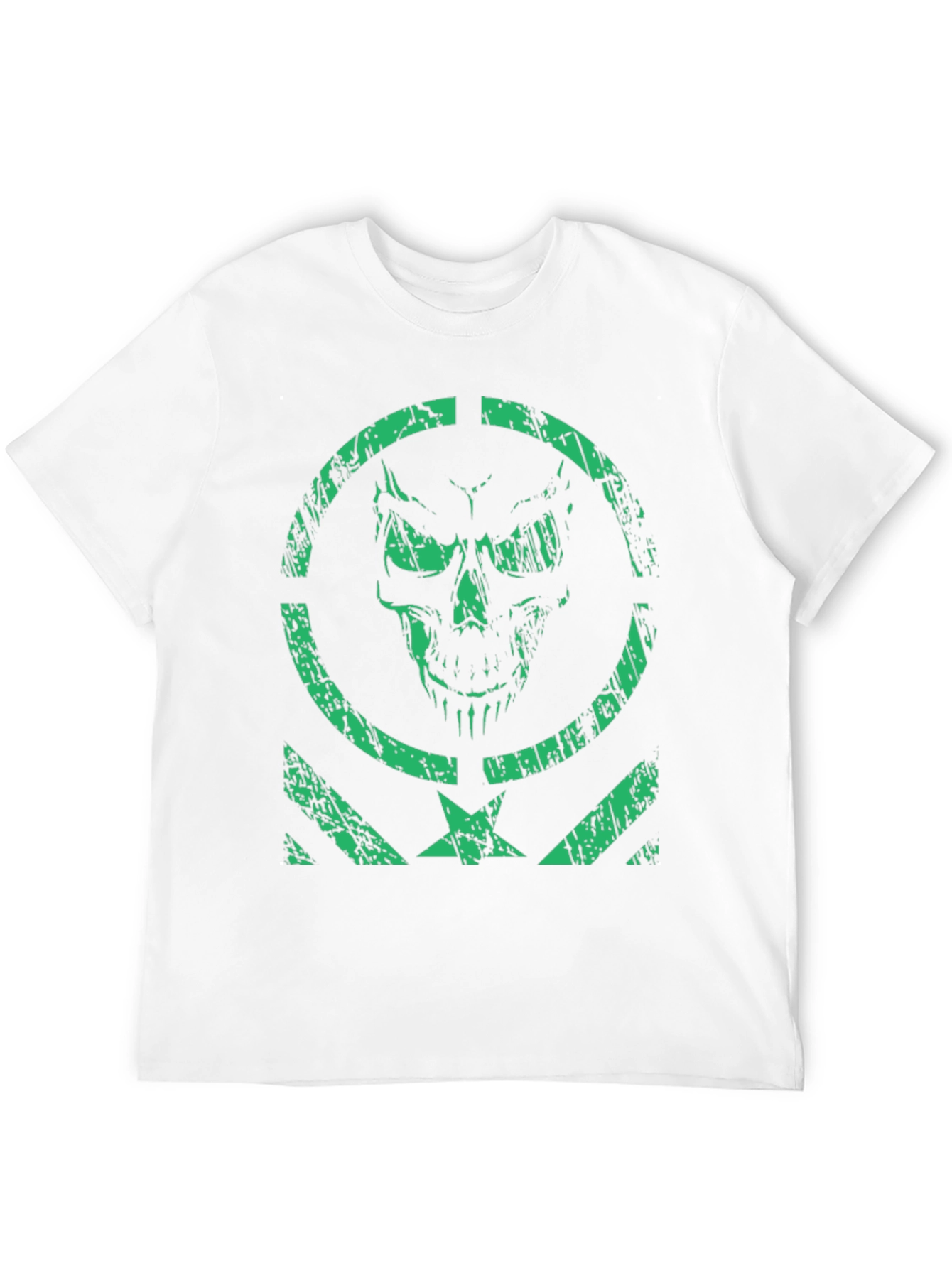 Mens Green Skull Graphic Print Black T-Shirt