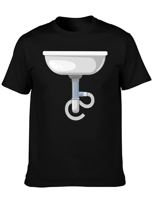 Funny Plumbing Sink Graphic Tee - Black Cotton T-Shirt