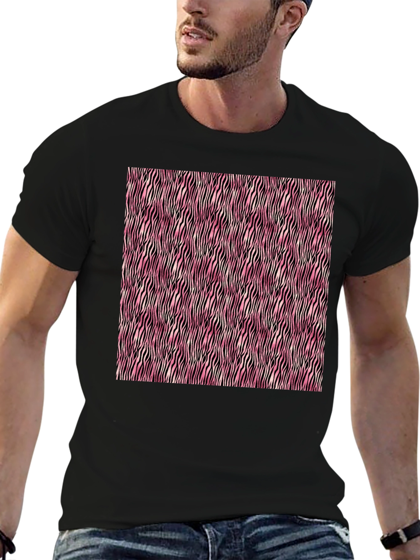 Pink Zebra Stripe Mens Tee