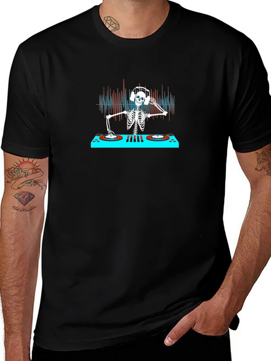 DJ Skeleton Graphic Tee - Black Cotton T-Shirt
