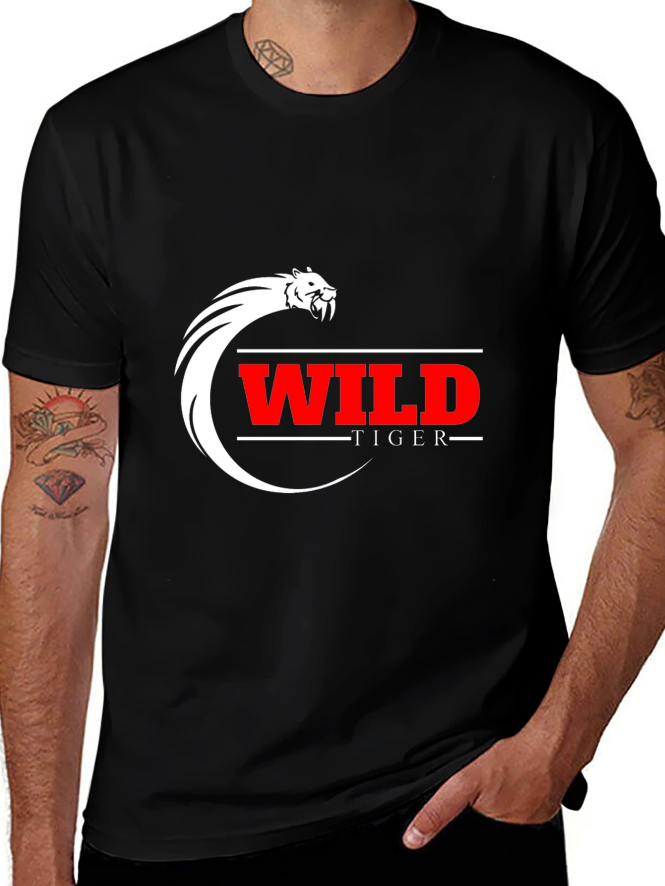 Wild Tiger Graphic Tee - Black Cotton Blend T-Shirt
