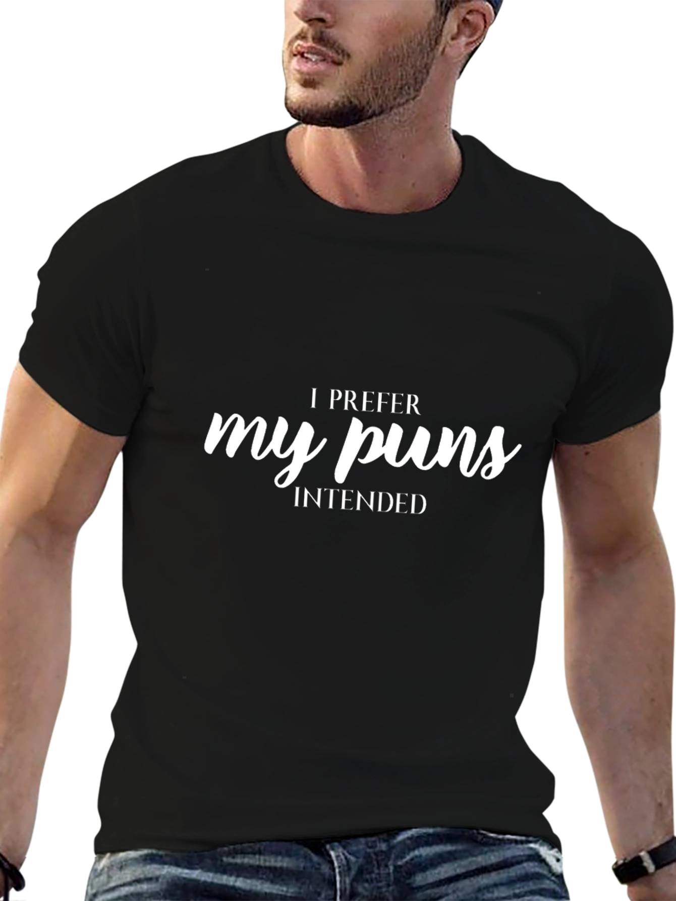I Prefer My Puns Intended Black T-Shirt