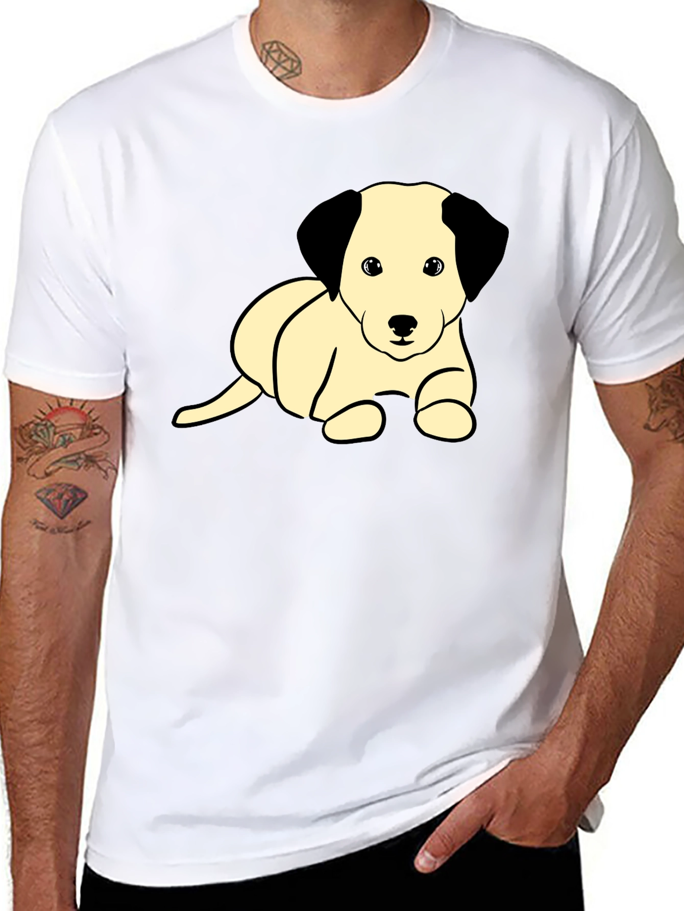 Cute Puppy Graphic T-Shirt - Black Cotton Blend
