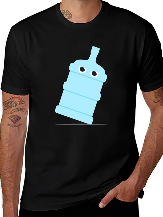 Funny Water Bottle Graphic Tee - Black Cotton T-Shirt