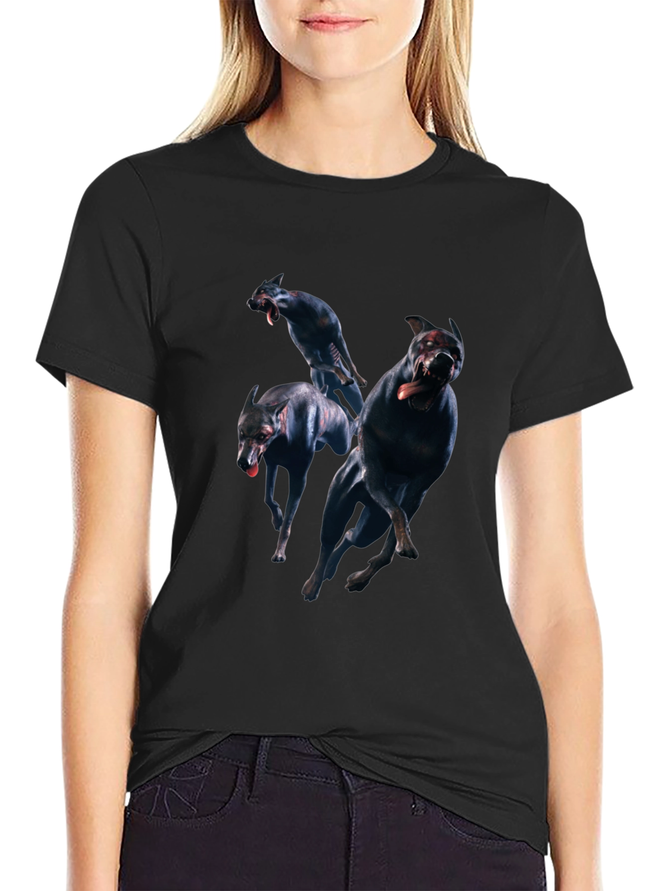 Mens Black T-Shirt with Dog Graphic
