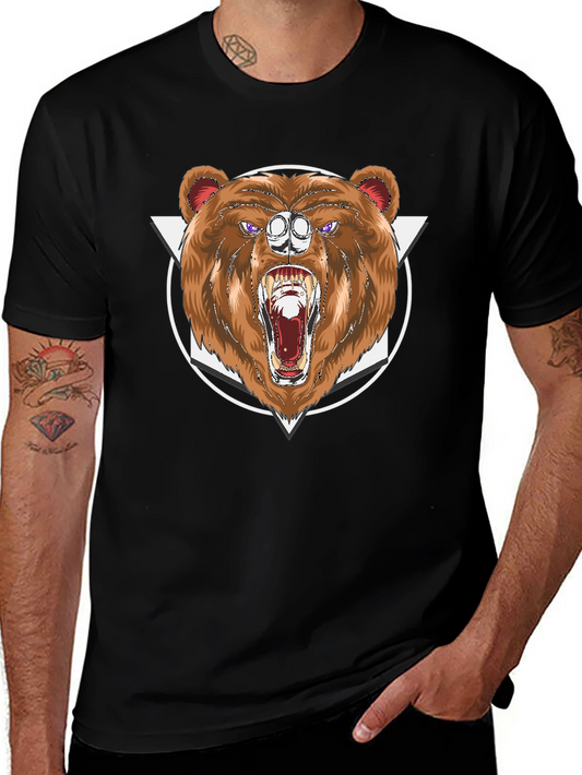 Bear Graphic Print Black T-Shirt