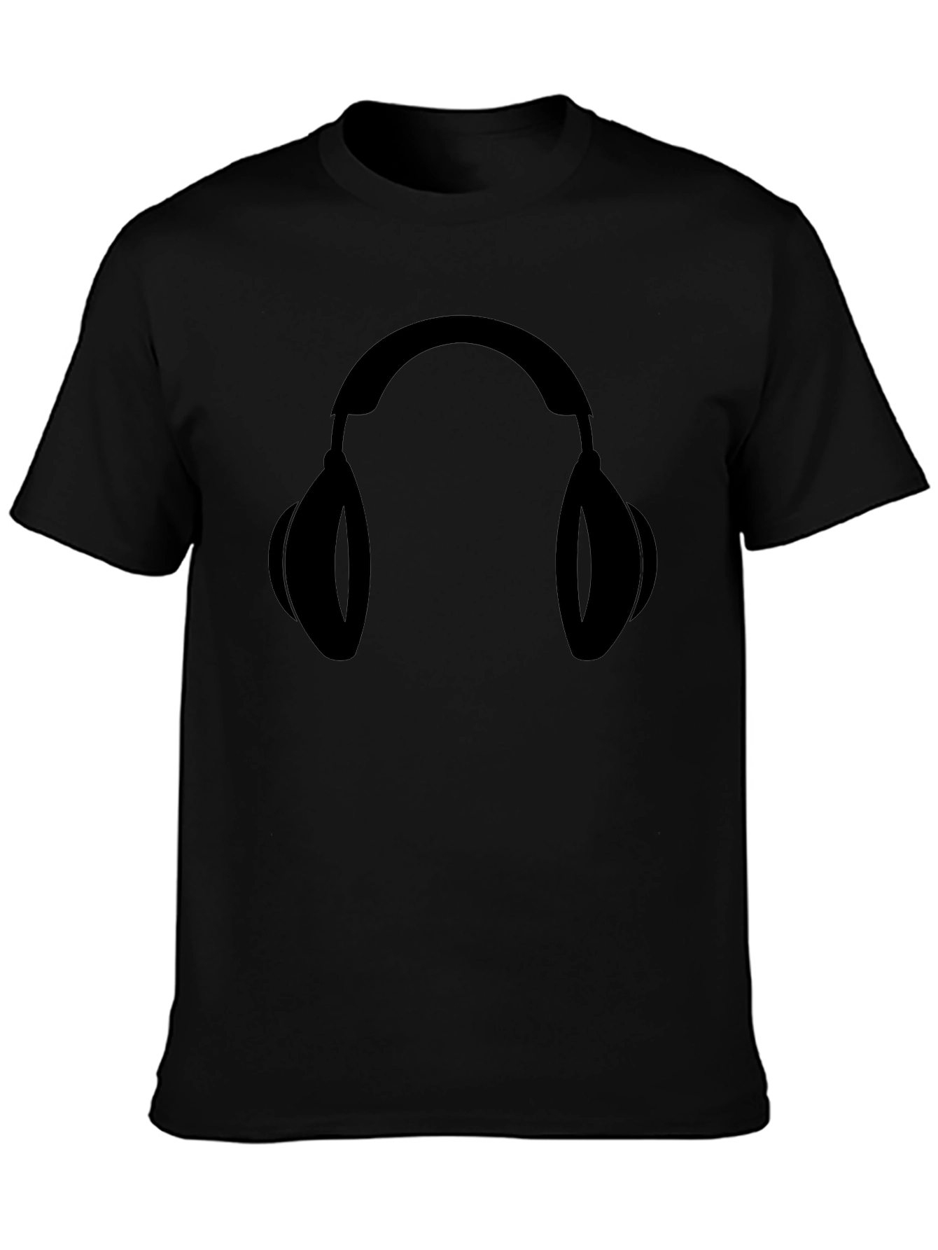 Black Graphic Tee: Headphones Design