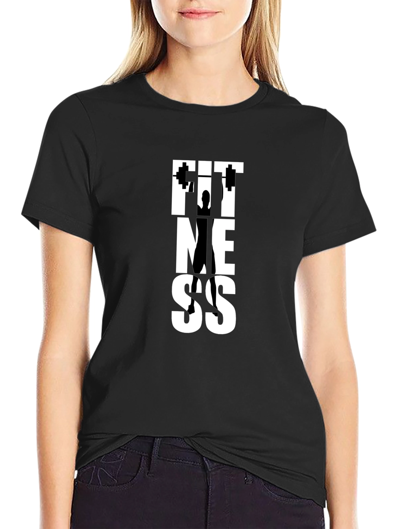 Fitness Graphic Tee - Black Cotton Gym Shirt