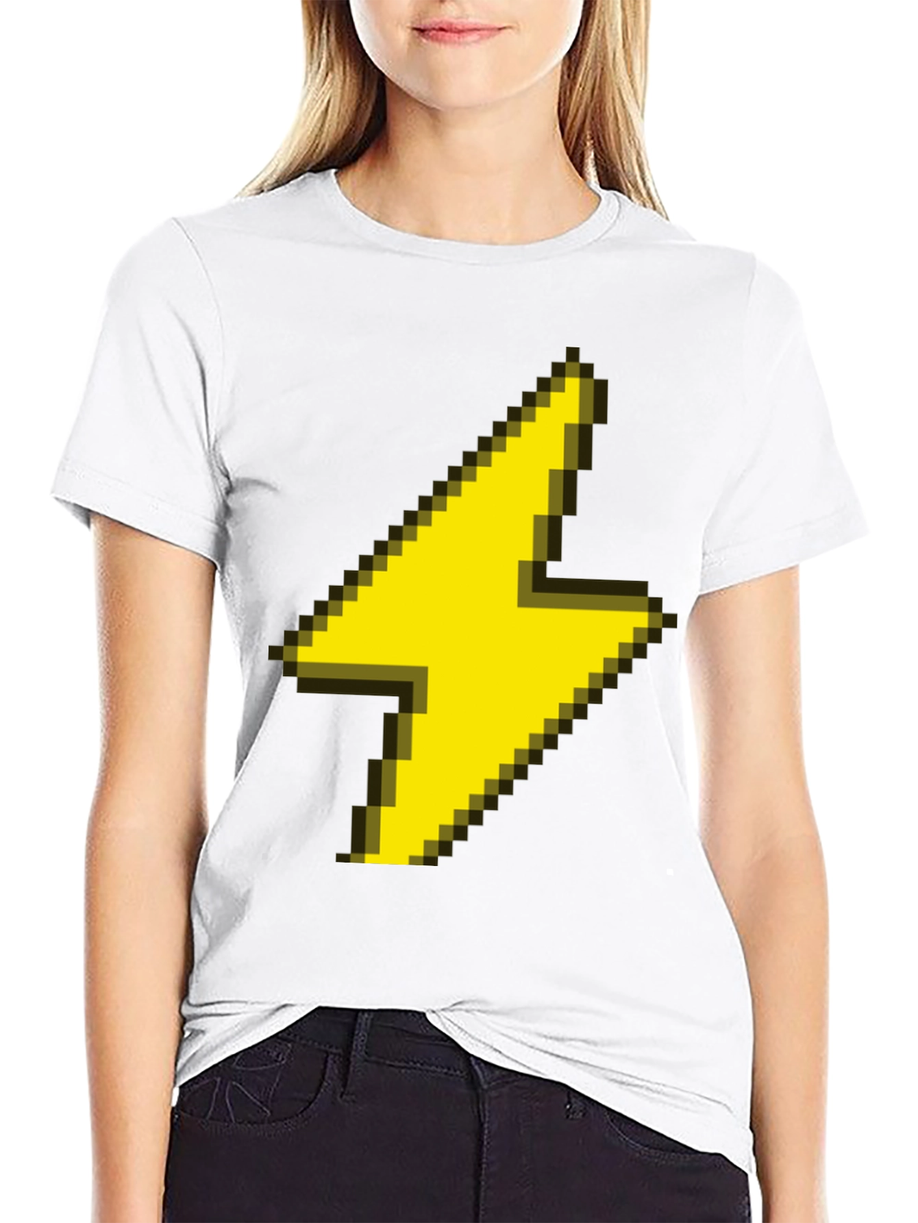 Pixel Lightning Bolt Graphic Tee - Black Casual Shirt