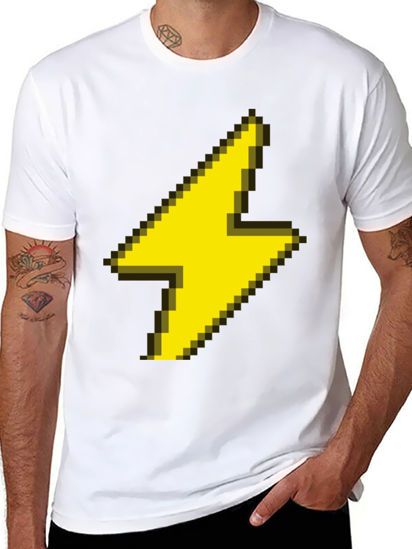 Pixel Lightning Bolt Graphic Tee - Black Casual Shirt