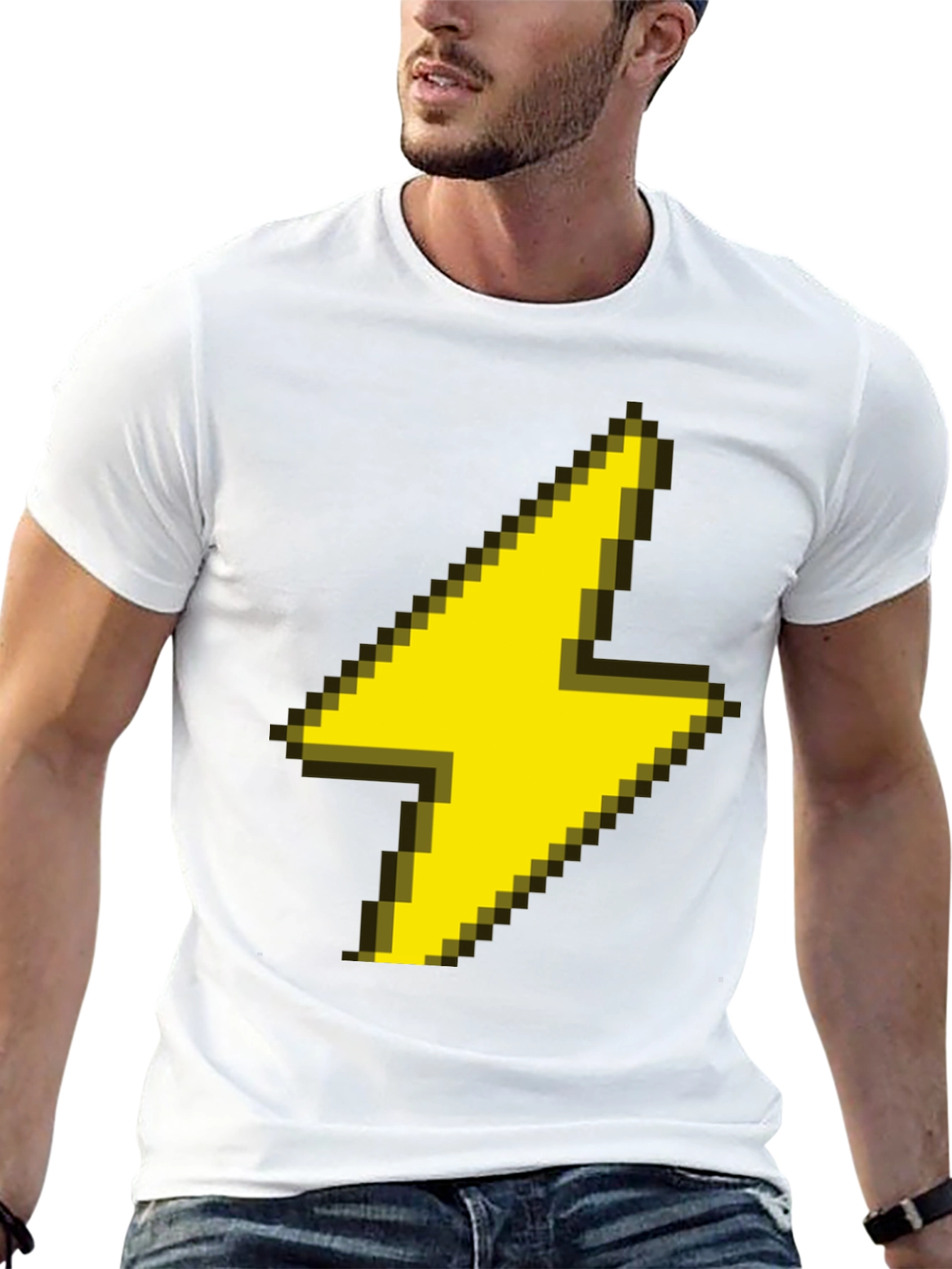 Pixel Lightning Bolt Graphic Tee - Black Casual Shirt