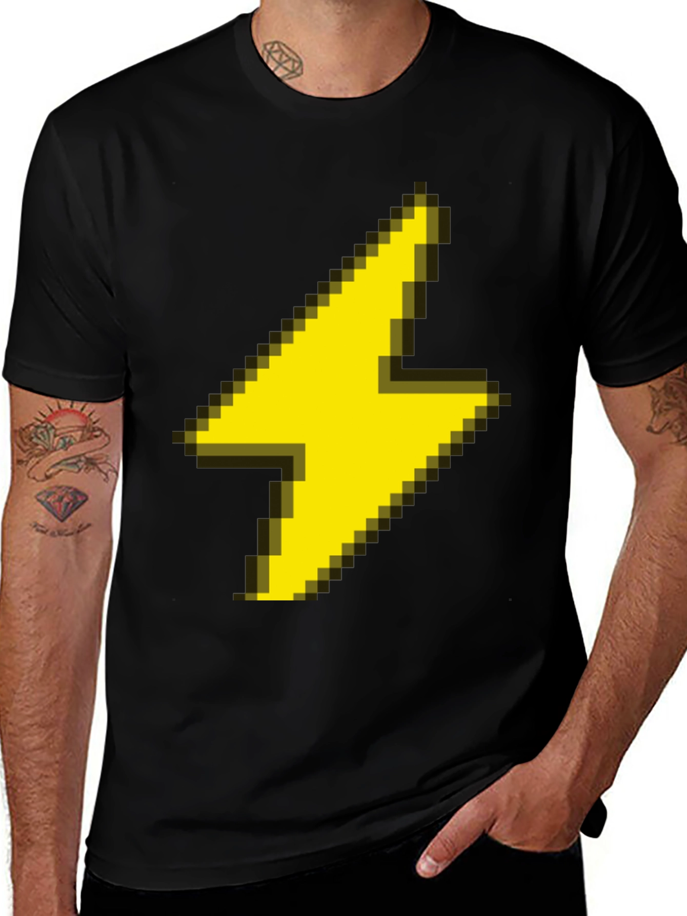 Pixel Lightning Bolt Graphic Tee - Black Casual Shirt
