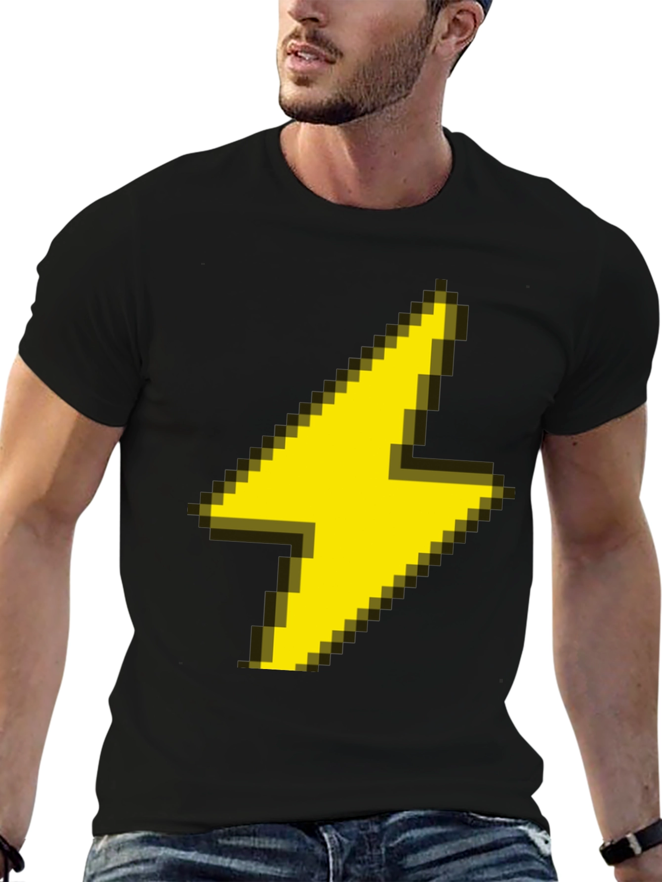 Pixel Lightning Bolt Graphic Tee - Black Casual Shirt
