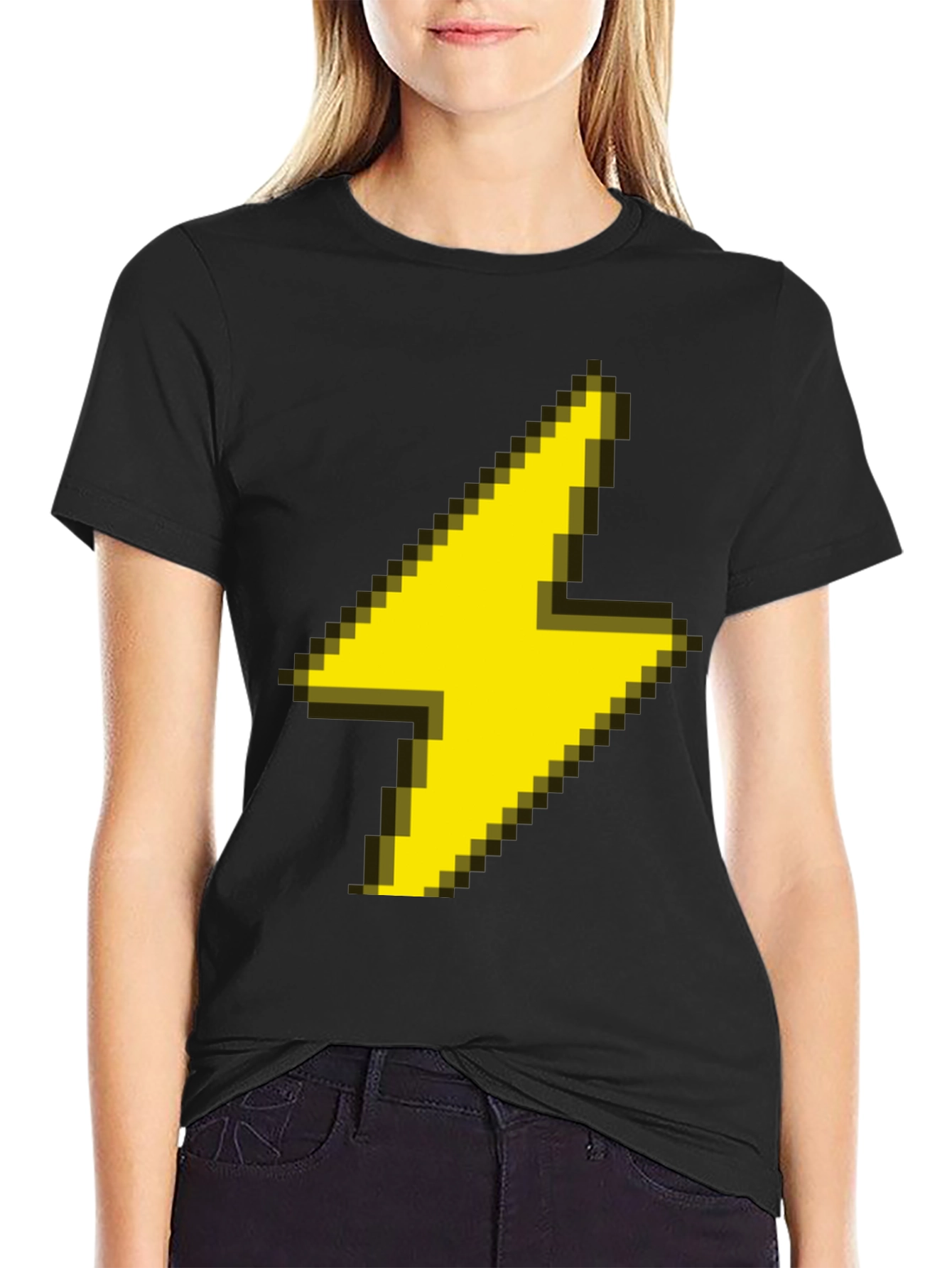 Pixel Lightning Bolt Graphic Tee - Black Casual Shirt