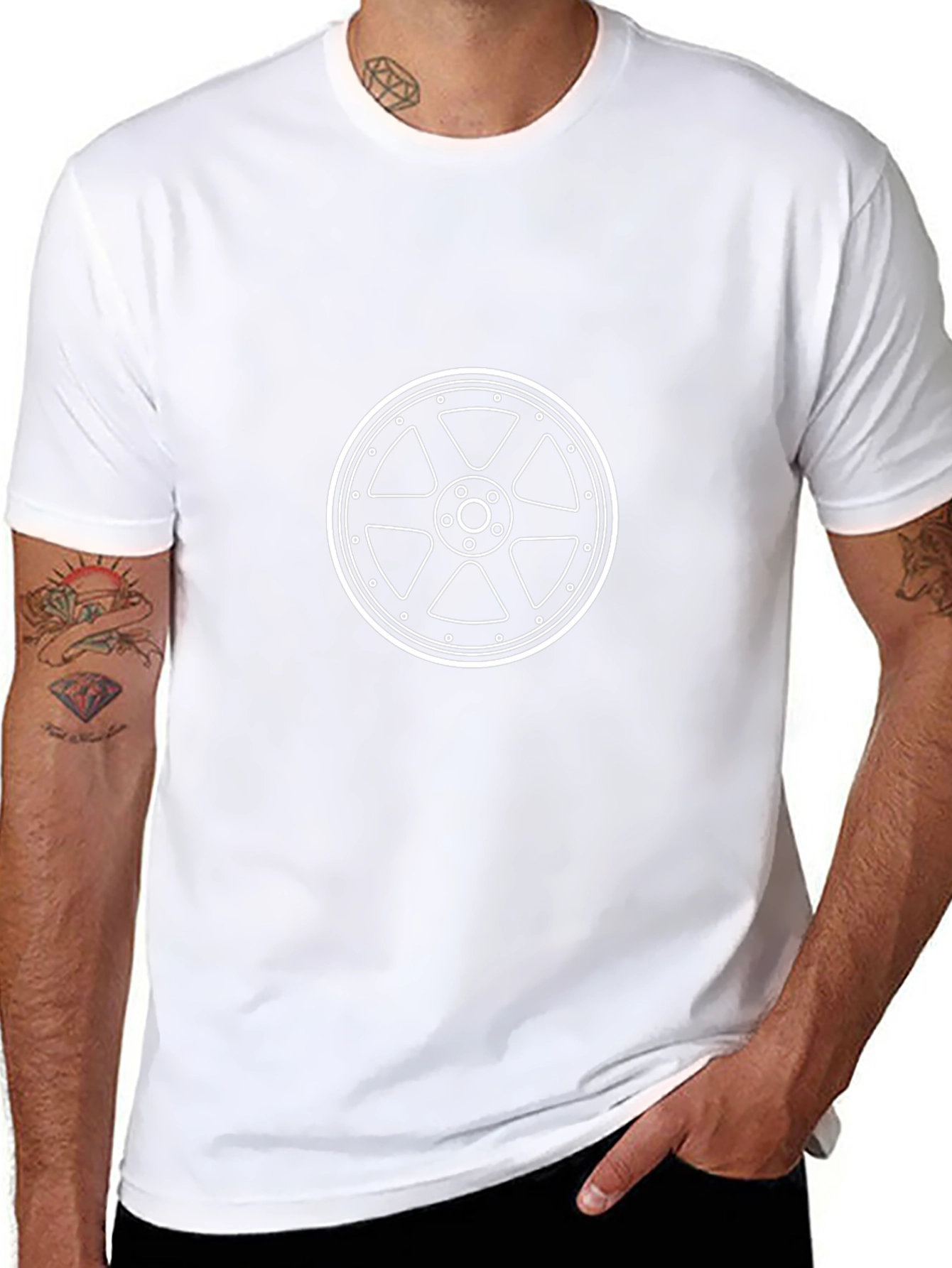 Black T-Shirt with Wheel Design