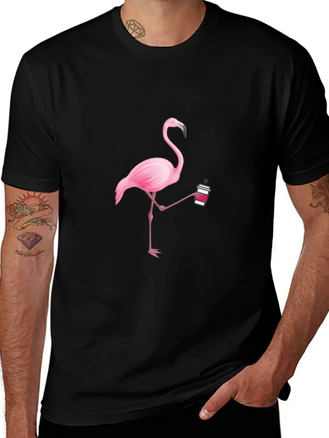 Flamingo Coffee Black T-Shirt