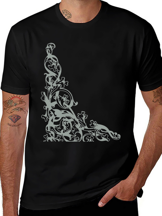 Elegant Black T-Shirt with Corner Ornament