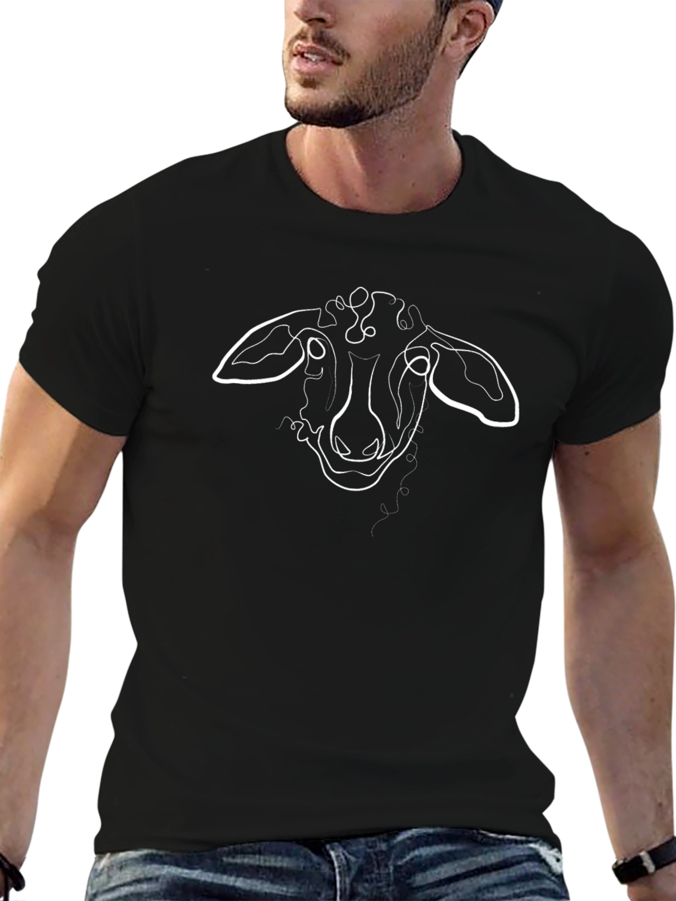Abstract Sheep Line Art Black T-Shirt