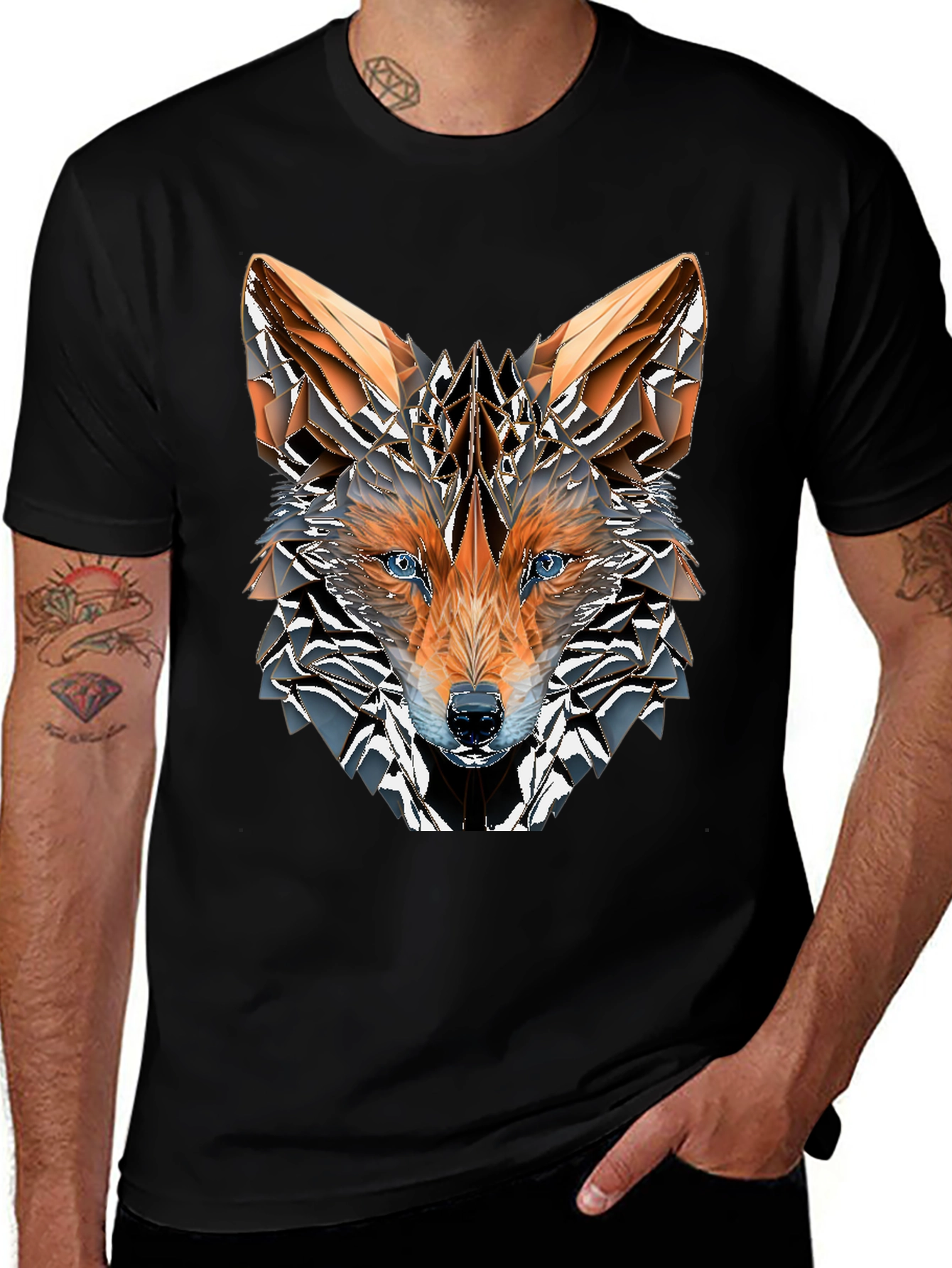 Geometric Fox Graphic Tee - Mens Black T-Shirt