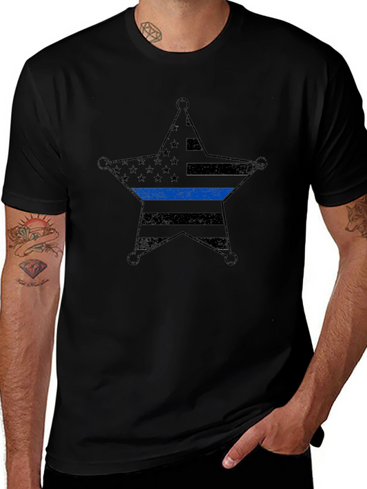 Thin Blue Line Sheriff Star Graphic Tee - Mens Black T-Shirt