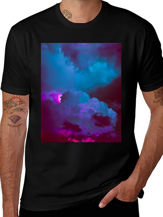 Vaporwave Clouds Graphic Tee - Black Cotton T-Shirt