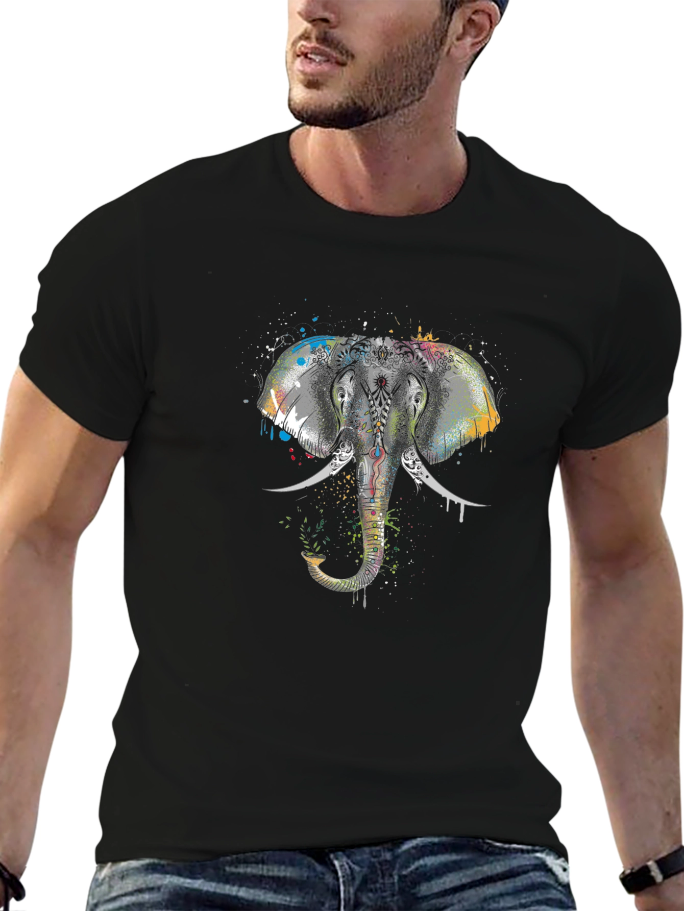 Elephant Graphic Tee - Black Cotton T-Shirt