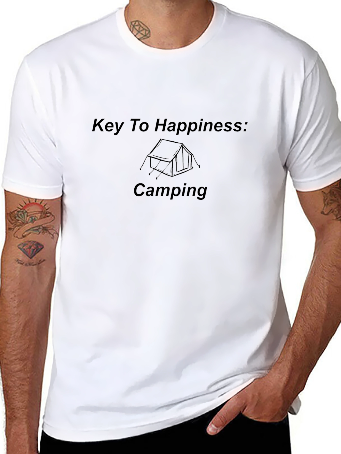 Key To Happiness Camping Black T-Shirt