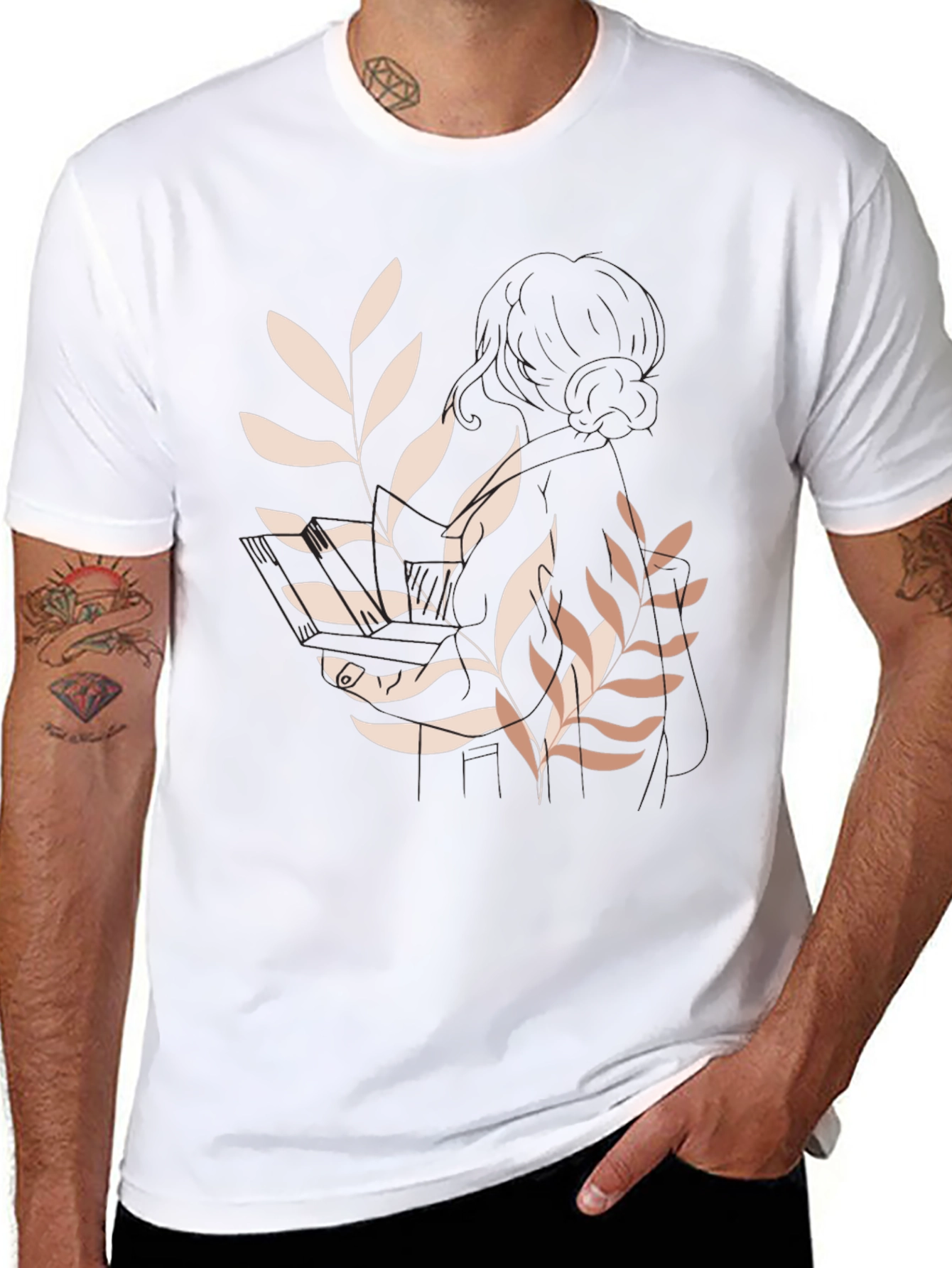 Botanical Print Black Tee - Modern Casual Style
