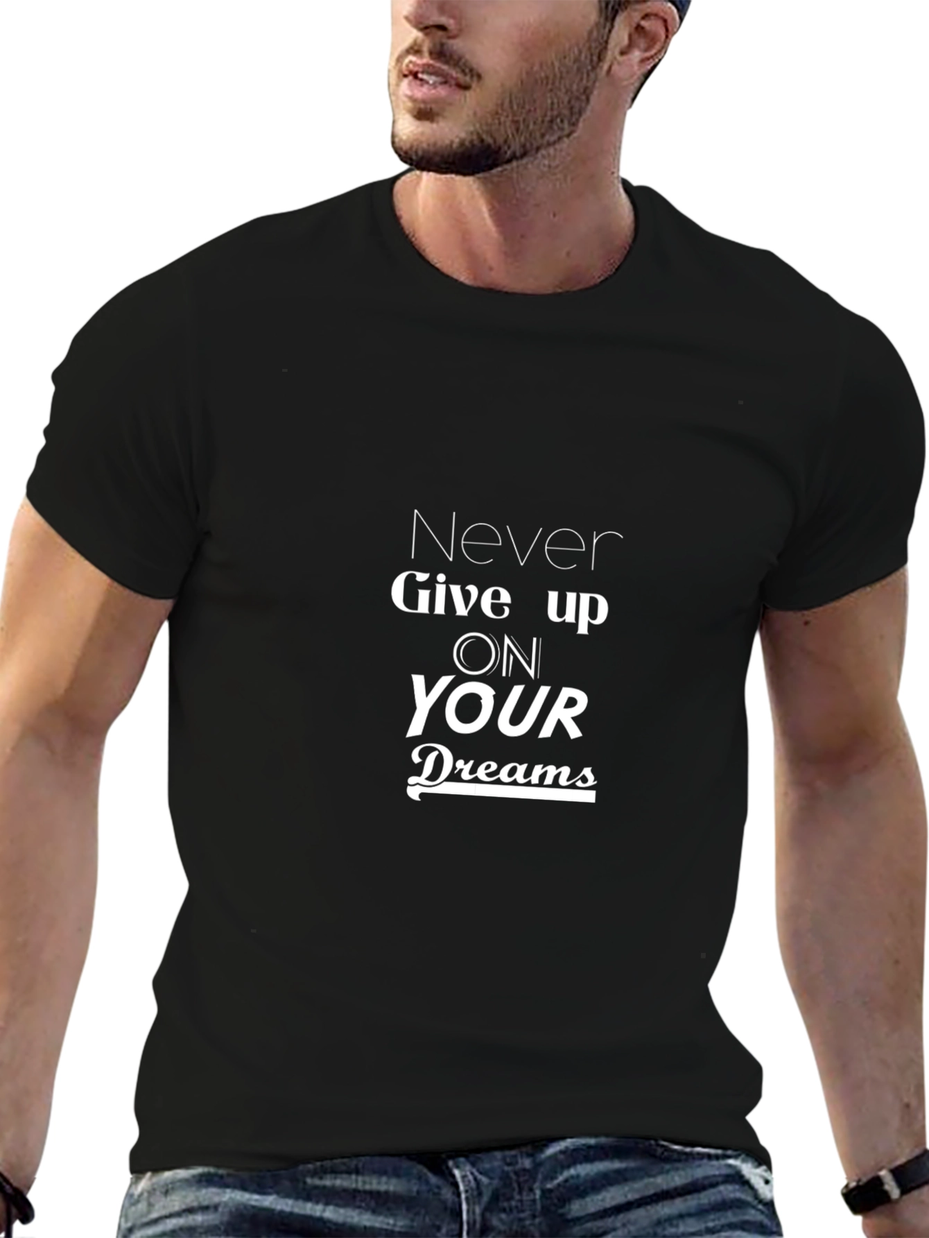 Inspirational Black T-Shirt - Never Give Up