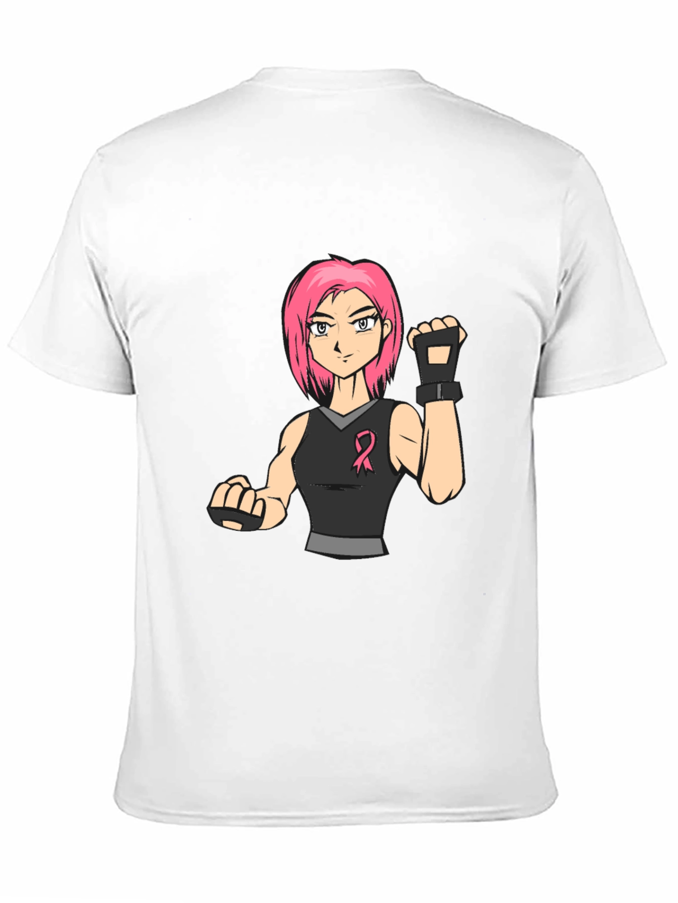 Pink Hair Manga Fighter Black T-Shirt